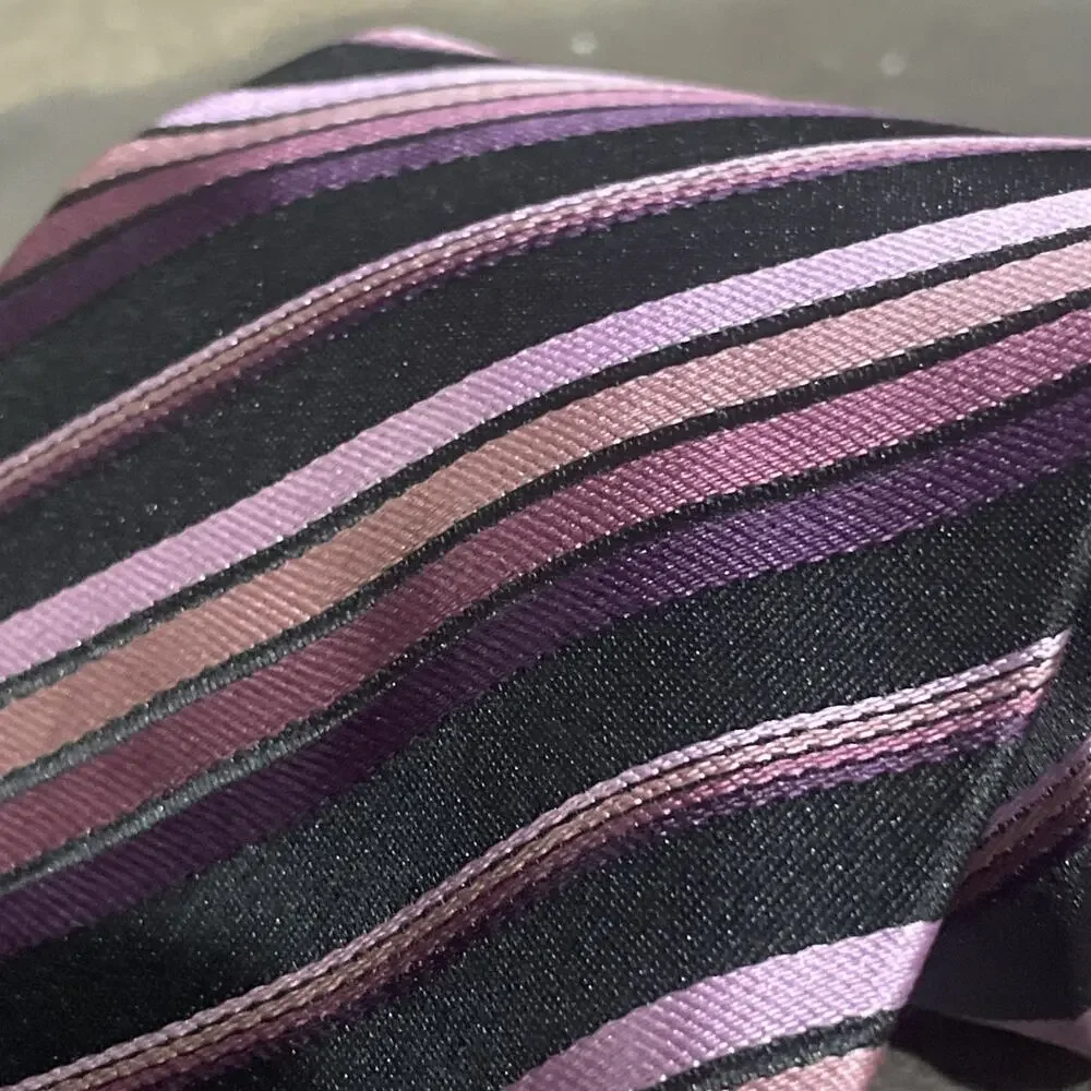 Kai Long 100% Silk Tie Purple Diagonal Stripes Handmade